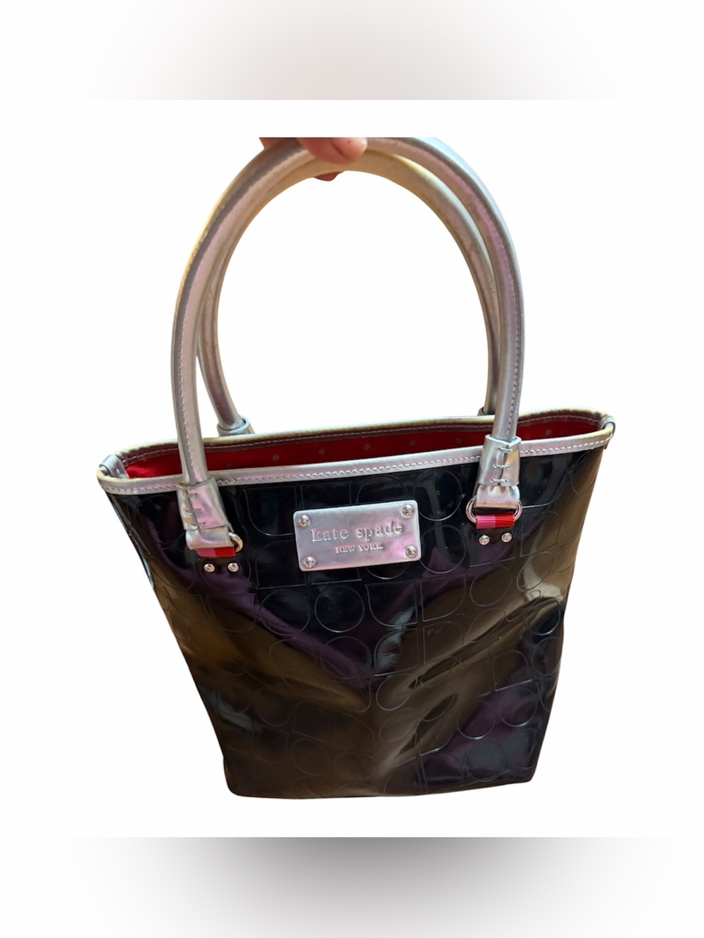kate spade Black Patent Tote with Silver Handles